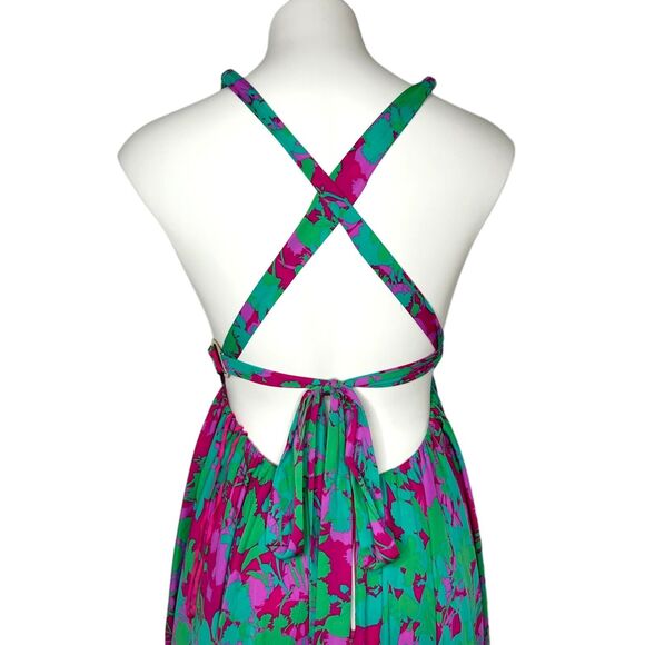 FREE PEOPLE Summer Nights Floral Pink Fuchsia Teal Maxi Dress Size Small - Picture 7 of 16